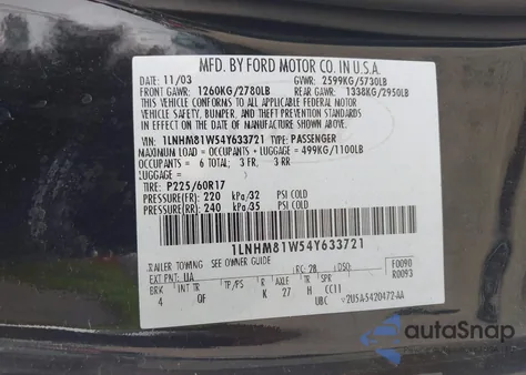 2004 Lincoln Town Car Signature из США, поврежденный, VIN 1LNHM81W54Y633721